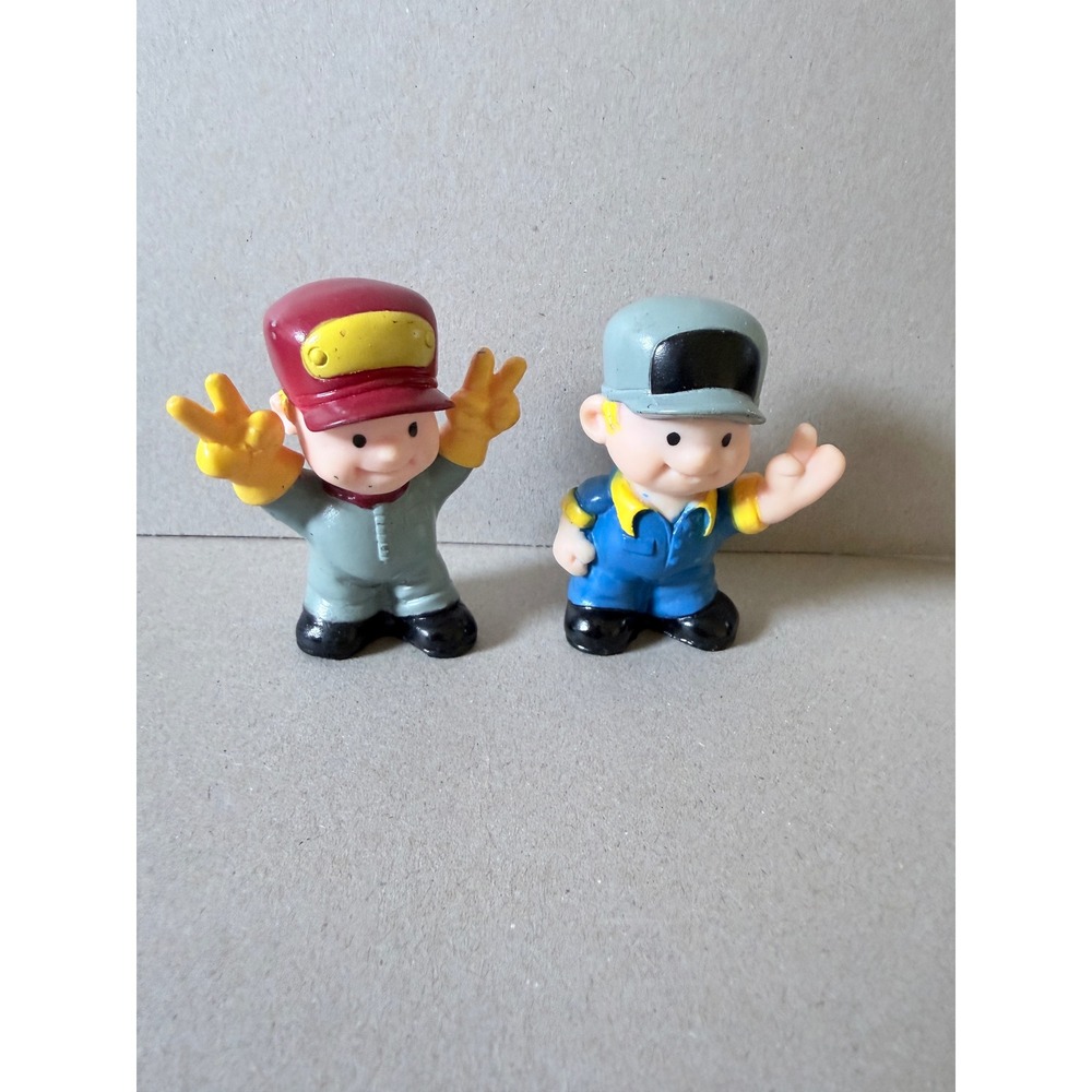 Fisher Price Little People Construction Worker Figures Set Blue Grey Jumpsuits